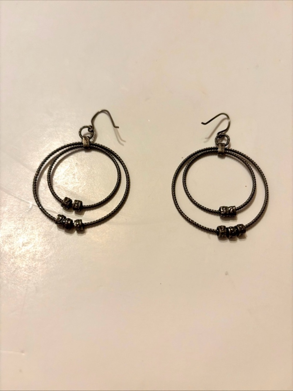 Silpada Oxidized Sterling Silver Double Circle Beaded  Earrings W1753 Retired